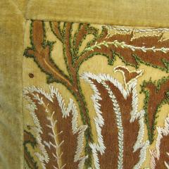 Handmade Yellow Velvet Pillow with 19th Century Silk Embroidered Panel - 4484158