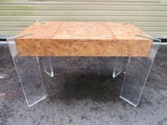 Handsome Burl Laminate Game Table Desk with Lucite Chair - 1402634