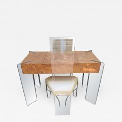 Handsome Burl Laminate Game Table Desk with Lucite Chair - 1407588