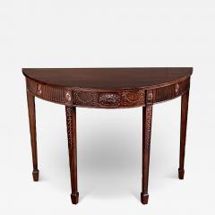 Handsome English George III Hepplewhite Style Carved Mahogany Demilune Table - 3947921