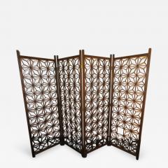 Handsome Mid Century Modern 4 Panel Folding Screen Bohemian - 1408286