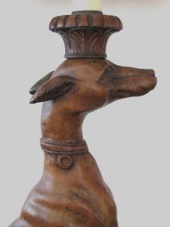 Handsome Pair of American Carved Wooden Greyhounds Mounted as Lamps - 1086197