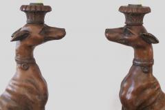 Handsome Pair of American Carved Wooden Greyhounds Mounted as Lamps - 1086198