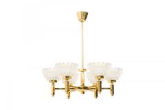 Hans Agne Jakobsson 2 Hans Agne Jakobsson Swedish Brass and Frosted Geometric Cut Glass Chandeliers - 4278211