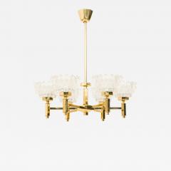 Hans Agne Jakobsson 2 Hans Agne Jakobsson Swedish Brass and Frosted Geometric Cut Glass Chandeliers - 4298212