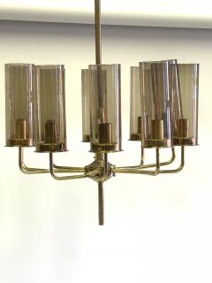 Hans Agne Jakobsson 2 Scandinavian Modern Brass Smoked Glass Chandeliers by Hans Agne Jakobsson - 4523390