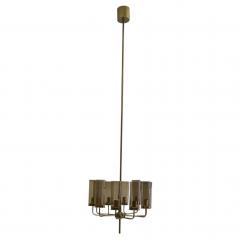 Hans Agne Jakobsson 2 Scandinavian Modern Brass Smoked Glass Chandeliers by Hans Agne Jakobsson - 4523422