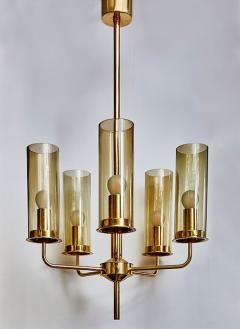 Hans Agne Jakobsson Brass and Glass Chandelier T434 5 by Hans Agne Jakobsson - 4721860
