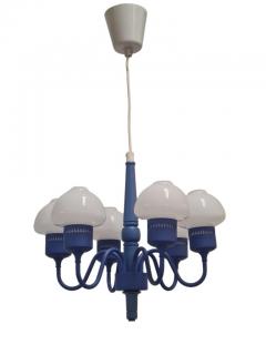 Hans Agne Jakobsson Hans Agne Jakobsson Blue Opaline Chandelier Model T 526 for Markaryd 1960s - 3972865