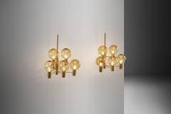 Hans Agne Jakobsson Hans Agne Jakobsson Brass Wall Lamps with Smoked Glass Shades Sweden 1960s - 2294756