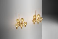 Hans Agne Jakobsson Hans Agne Jakobsson Brass Wall Lamps with Smoked Glass Shades Sweden 1960s - 2294757