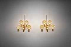 Hans Agne Jakobsson Hans Agne Jakobsson Brass Wall Lamps with Smoked Glass Shades Sweden 1960s - 2294759