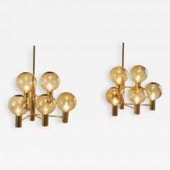 Hans Agne Jakobsson Hans Agne Jakobsson Brass Wall Lamps with Smoked Glass Shades Sweden 1960s - 2296441