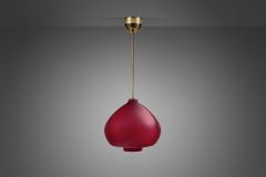 Hans Agne Jakobsson Hans Agne Jakobsson Brass and Red Glass Dome Light for AB Markaryd Sweden 1960s - 3061755