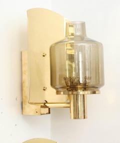Hans Agne Jakobsson Hans Agne Jakobsson Brass and Smoked Glass Sconces - 913175