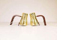 Hans Agne Jakobsson Hans Agne Jakobsson Brass and Stained Wood Wall Lamps Sweden 1970s - 2297054