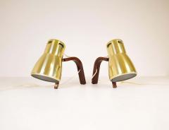 Hans Agne Jakobsson Hans Agne Jakobsson Brass and Stained Wood Wall Lamps Sweden 1970s - 2297062