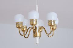 Hans Agne Jakobsson Hans Agne Jakobsson Six Arm T526 Chandelier Brass and Opal Glass Sweden 1960s - 2231946