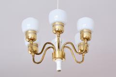 Hans Agne Jakobsson Hans Agne Jakobsson Six Arm T526 Chandelier Brass and Opal Glass Sweden 1960s - 2231947