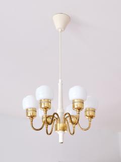 Hans Agne Jakobsson Hans Agne Jakobsson Six Arm T526 Chandelier Brass and Opal Glass Sweden 1960s - 2231950