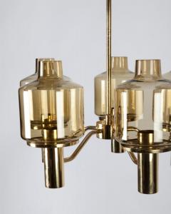 Hans Agne Jakobsson Mid century brass glass chandelier Hans Agne Jakobsson 1960s - 982873