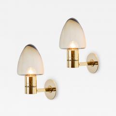 Hans Agne Jakobsson Pair of 1960s Hans Agne Jakobsson Model V 220 Brass Glass Sconces for Markaryd - 2997345