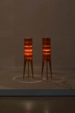 Hans Agne Jakobsson Pair of 1960s Hans Agne Jakobsson Wood Tripod Floor Lamps for AB Ellysett - 1247619