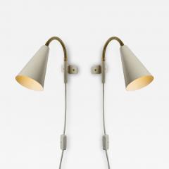 Hans Agne Jakobsson Pair of 1960s Plug in White Conical Wall Lamps Attributed to Hans Agne Jakobsson - 4493223