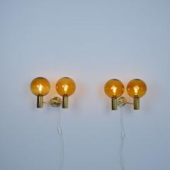 Hans Agne Jakobsson Pair of Hans Agne Jakobsson Brass Scones Model V 149 2 Amber Glass 1950s - 4722267