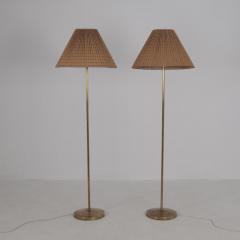 Hans Agne Jakobsson Pair of Hans Agne Jakobsson Floor Lamp in Brass Rattan Markaryd Sweden 1970s - 4600172