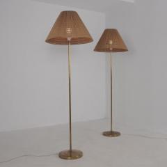 Hans Agne Jakobsson Pair of Hans Agne Jakobsson Floor Lamp in Brass Rattan Markaryd Sweden 1970s - 4600174