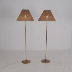 Hans Agne Jakobsson Pair of Hans Agne Jakobsson Floor Lamp in Brass Rattan Markaryd Sweden 1970s - 4600178