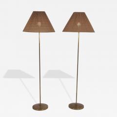 Hans Agne Jakobsson Pair of Hans Agne Jakobsson Floor Lamp in Brass Rattan Markaryd Sweden 1970s - 4602271