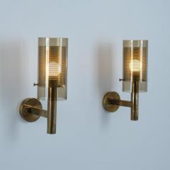 Hans Agne Jakobsson Pair of Hans Agne Jakobsson Scones Model V147 in Glass Brass 1960s - 4722261