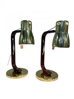 Hans Agne Jakobsson Pair of Hans Agne Jakobsson Table Lamps in Wood Brass Late 20thCentury Sweden - 3955975