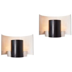 Hans Agne Jakobsson Pair of Large 1970s Bruno Herbst Metal Wall Lamps with Original Label - 1773646