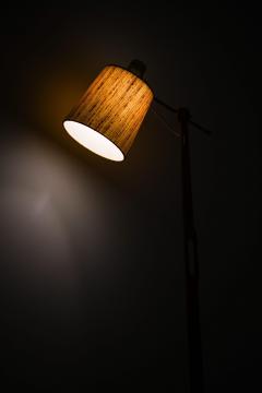 Hans Bergstr m Floor Lamp in Teak Brass and Original Lamp Shade by Hans Bergstr m 1950s - 4470956