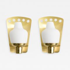 Hans Bergstr m HANS BERGSTROM BRASS SCONCES OPALINE SHADES ATELJ LYKTAN SWEDEN - 3490266