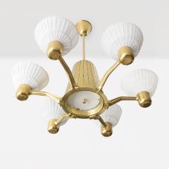 Hans Bergstr m HANS BERGSTROM SCANDINAVIAN SIX ARM BRASS CHANDELIER WITH FABRIC SHADES  - 4433933