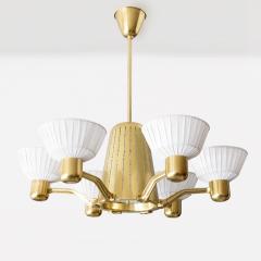 Hans Bergstr m HANS BERGSTROM SCANDINAVIAN SIX ARM BRASS CHANDELIER WITH FABRIC SHADES  - 4433934