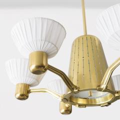 Hans Bergstr m HANS BERGSTROM SCANDINAVIAN SIX ARM BRASS CHANDELIER WITH FABRIC SHADES  - 4433937