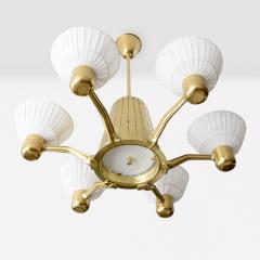 Hans Bergstr m HANS BERGSTROM SCANDINAVIAN SIX ARM BRASS CHANDELIER WITH FABRIC SHADES  - 4433938