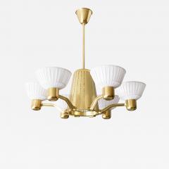 Hans Bergstr m HANS BERGSTROM SCANDINAVIAN SIX ARM BRASS CHANDELIER WITH FABRIC SHADES  - 4439485