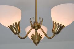 Hans Bergstr m Hans Bergstr m Attributed Three Arm Chandelier in Brass ASEA Sweden 1950s - 4154949
