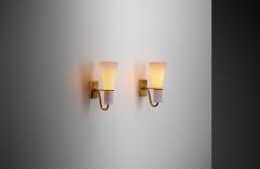 Hans Bergstr m Pair of Brass and Opal Wall Lights by Hans Bergstr m for ASEA Sweden 1950s - 4007497