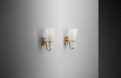 Hans Bergstr m Pair of Brass and Opal Wall Lights by Hans Bergstr m for ASEA Sweden 1950s - 4007499