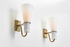 Hans Bergstr m Pair of Brass and Opal Wall Lights by Hans Bergstr m for ASEA Sweden 1950s - 4007504