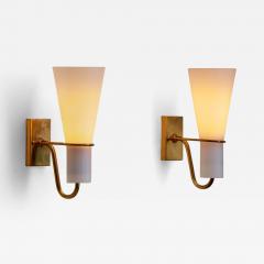 Hans Bergstr m Pair of Brass and Opal Wall Lights by Hans Bergstr m for ASEA Sweden 1950s - 4010281