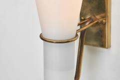 Hans Bergstr m Pair of Hans Bergstr m Brass and Opal Glass Wall Lights for ASEA Sweden 1950s - 3857628