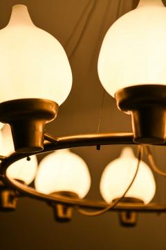 Hans Bergstr m Scandinavian Modern Ceiling Lamp in Brass Opaline Glass by Hans Bergstr m - 4759006
